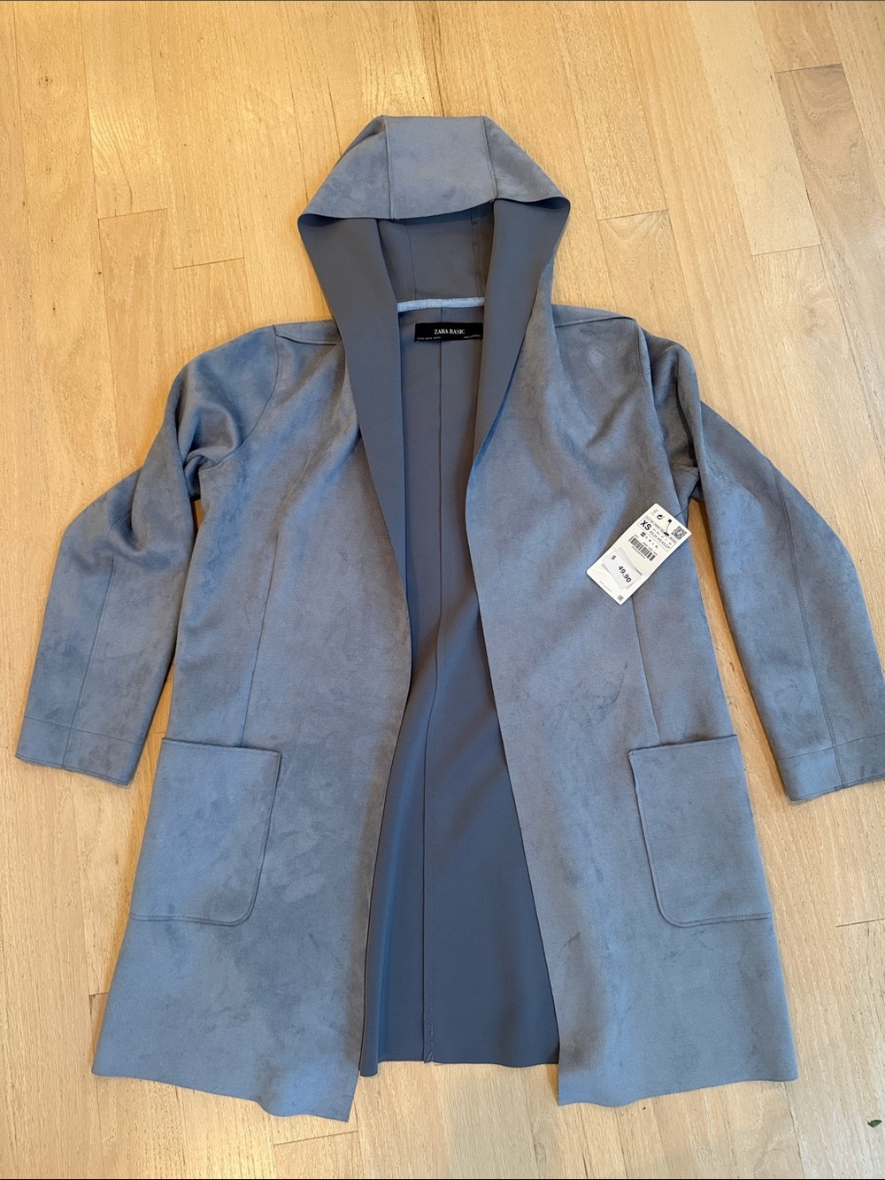 Zara Hooded Open-Front Coatigan in Gray-Blue